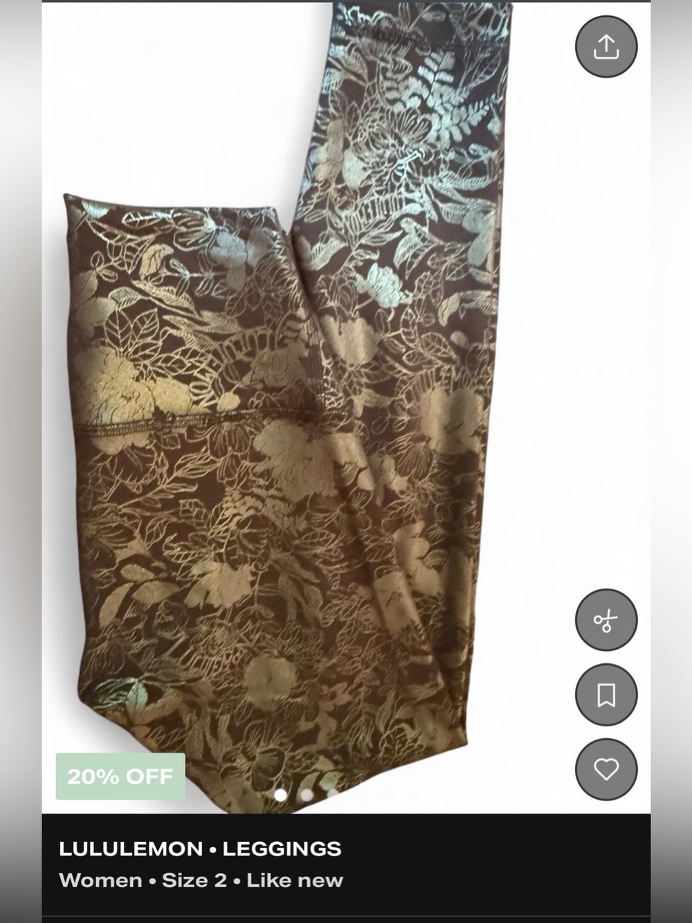 Lululemon Leggings Printed Metallic Floral Leggings - Brown with Gold Floral
